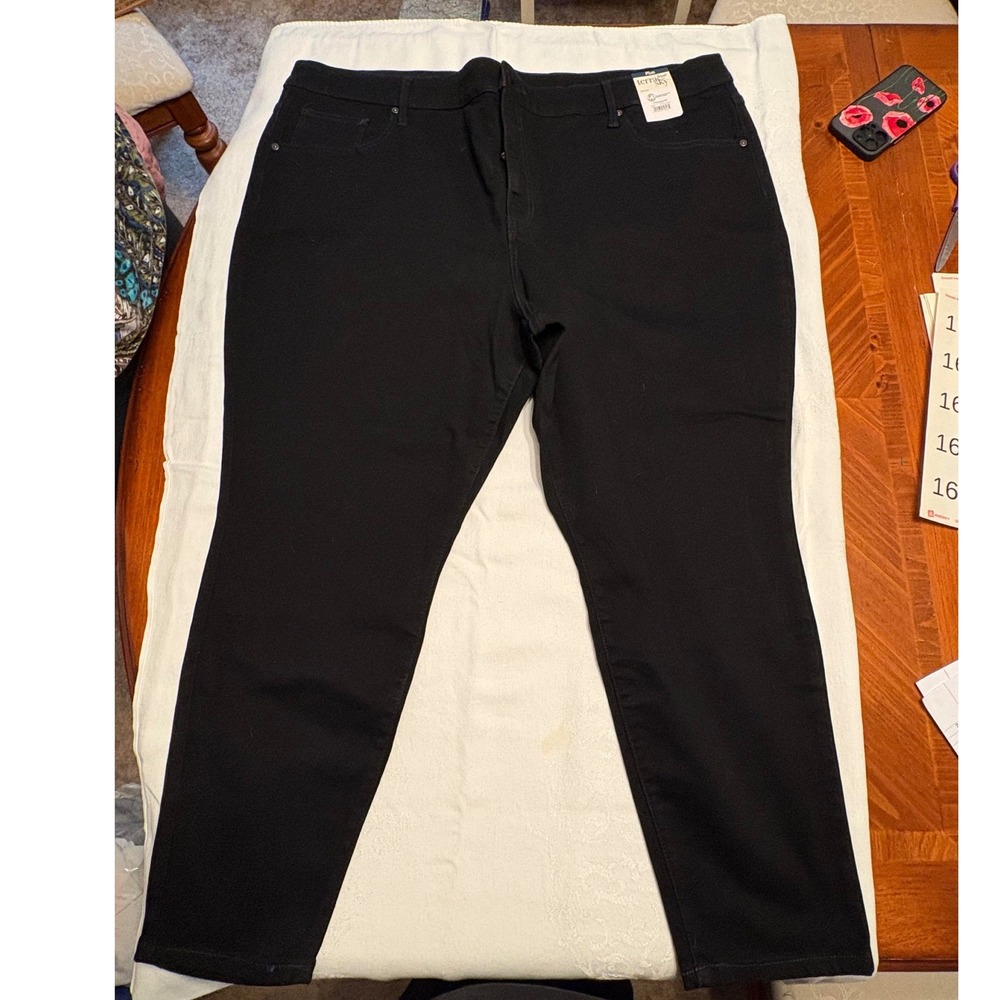 Terra & Sky Plus Size 26W Petite Skinny Jeans Black Rinse Stretch Denim NWT
